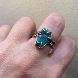 Silver toned and tuquoise coffin ring